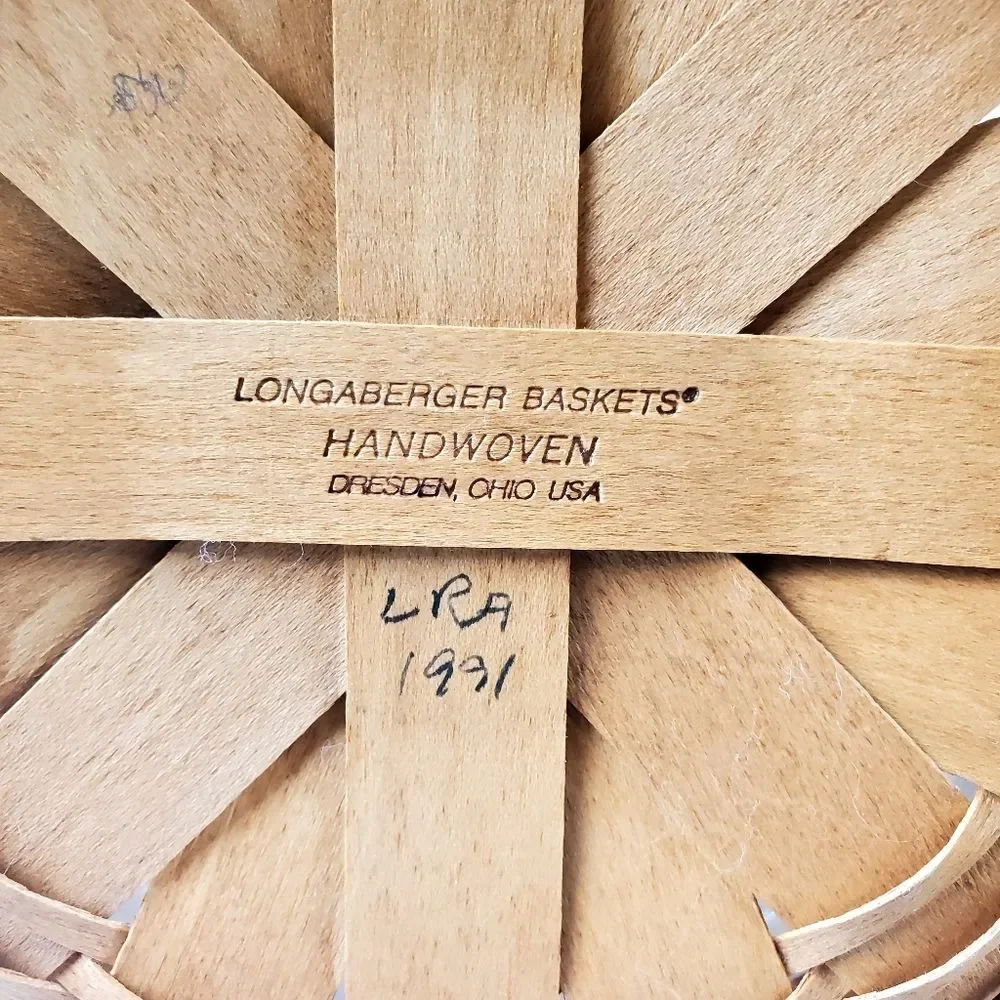 LONGABERGER Round Leather Handles Basket with Plastic Protector
